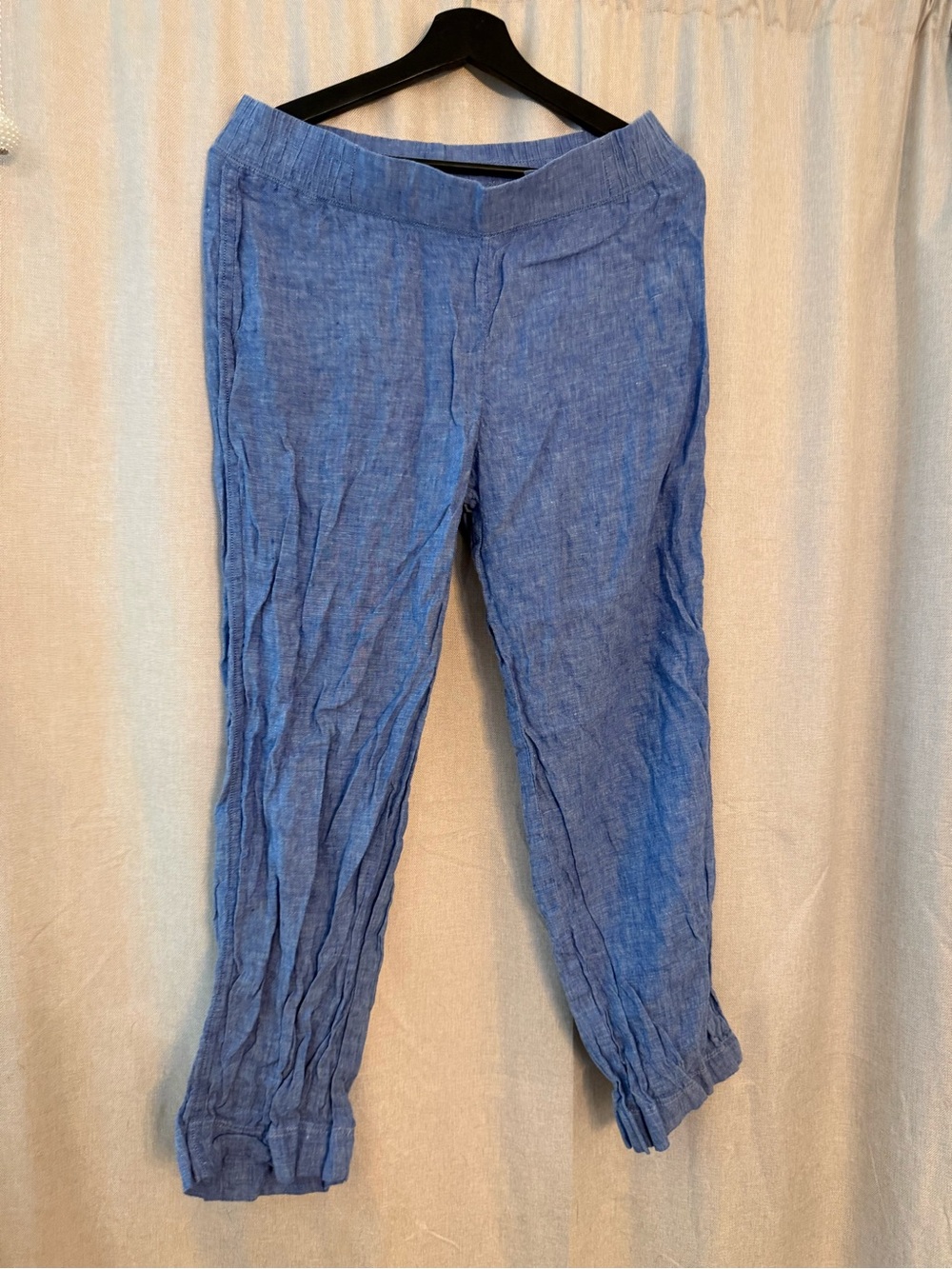 Lilly Pulitzer Blue Linen Blend Cropped Pants Women’s Medium Elastic Waist - Picture 2 of 4